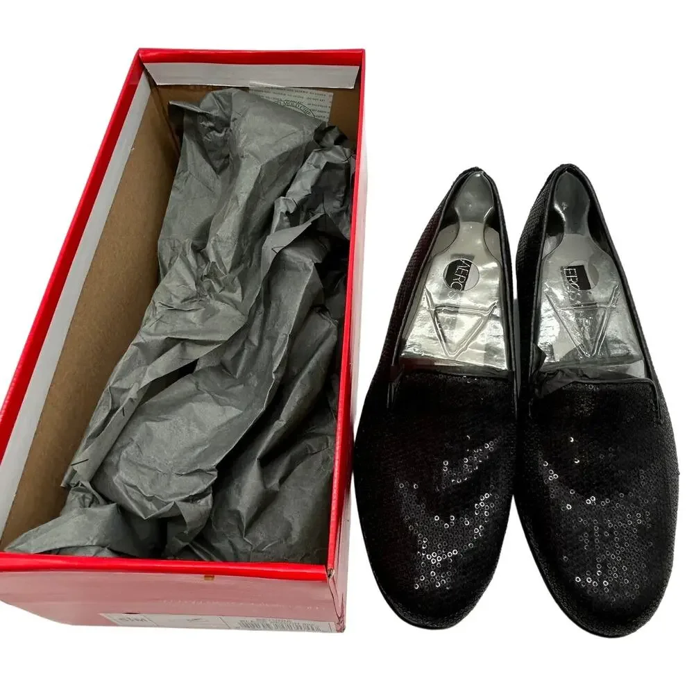 New Sequin Aerosoles Betunia Black Smoking Loafer 5.5 Flats Comfort Costume NIB